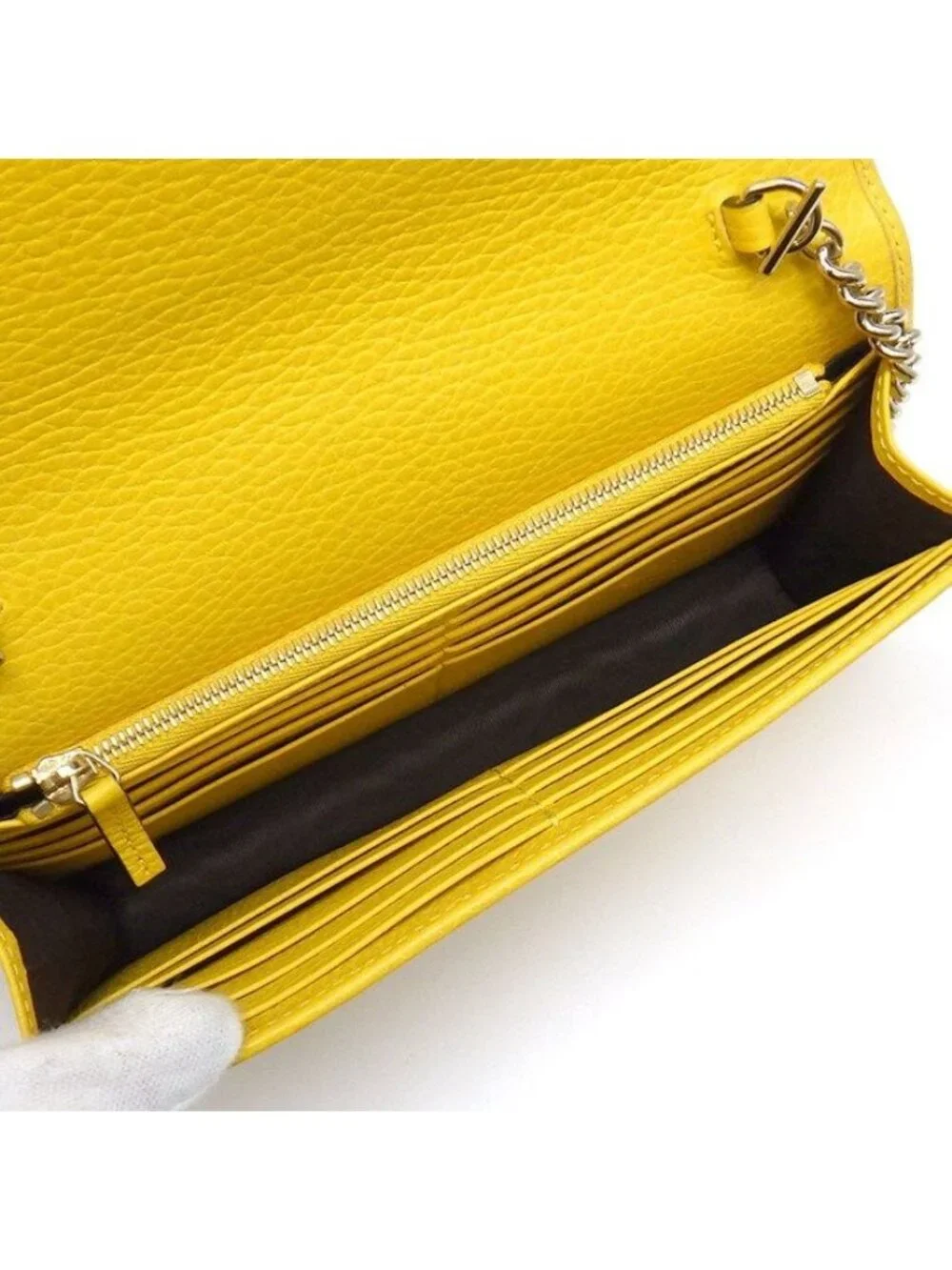 Gucci Shoulder Bag Clutch Interlocking G Chain Wallet Yellow Leather Gold